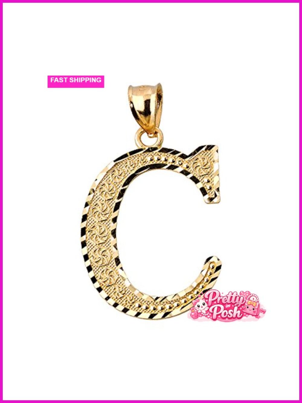14k Yellow Gold Initial Letter C Charm Pendant, 0.7"
